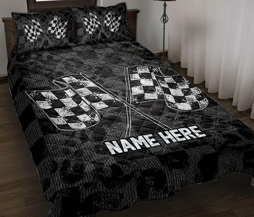 OhaPrints Manta y fundas de almohada, con bandera a cuadros en blanco y negro para fanáticos de las carreras, juego de ropa de cama y funda de