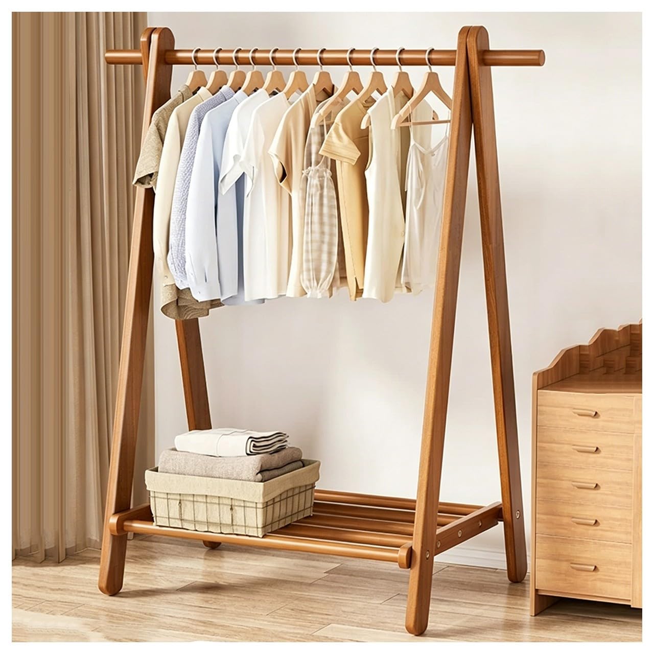 Porte-manteau avec rangement à chaussures en bois pliant