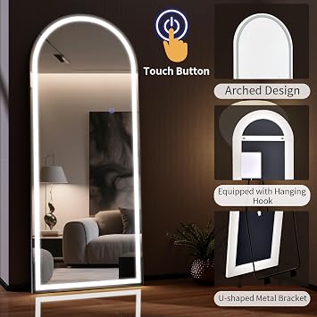 76x34 LED Full Length Mirror, Arched Standing Floor Mirror