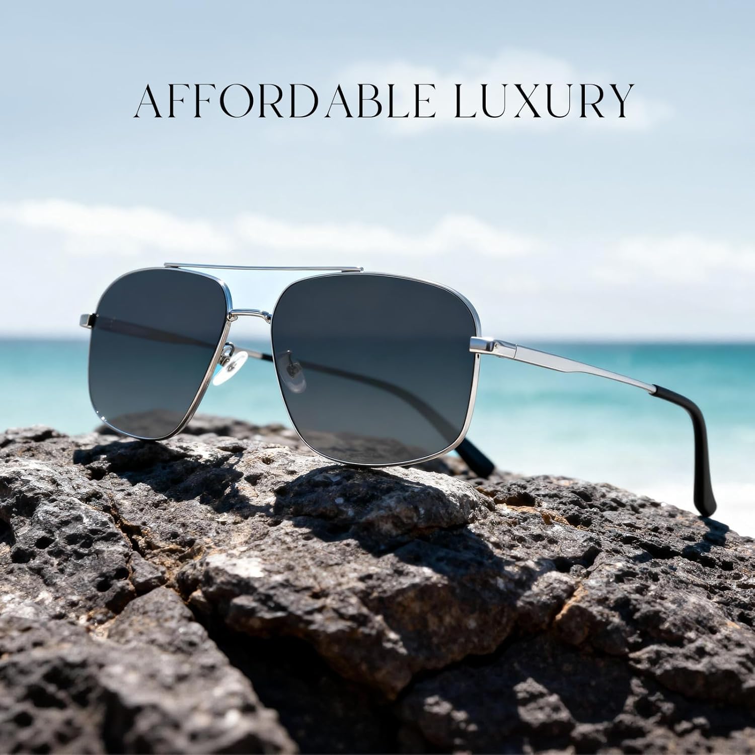 Retro Square Aviator Sunglasses for Men Women - Oversize Polarized Metal Frame Driving Glasse - Classic Fashion UV400 - Image 2