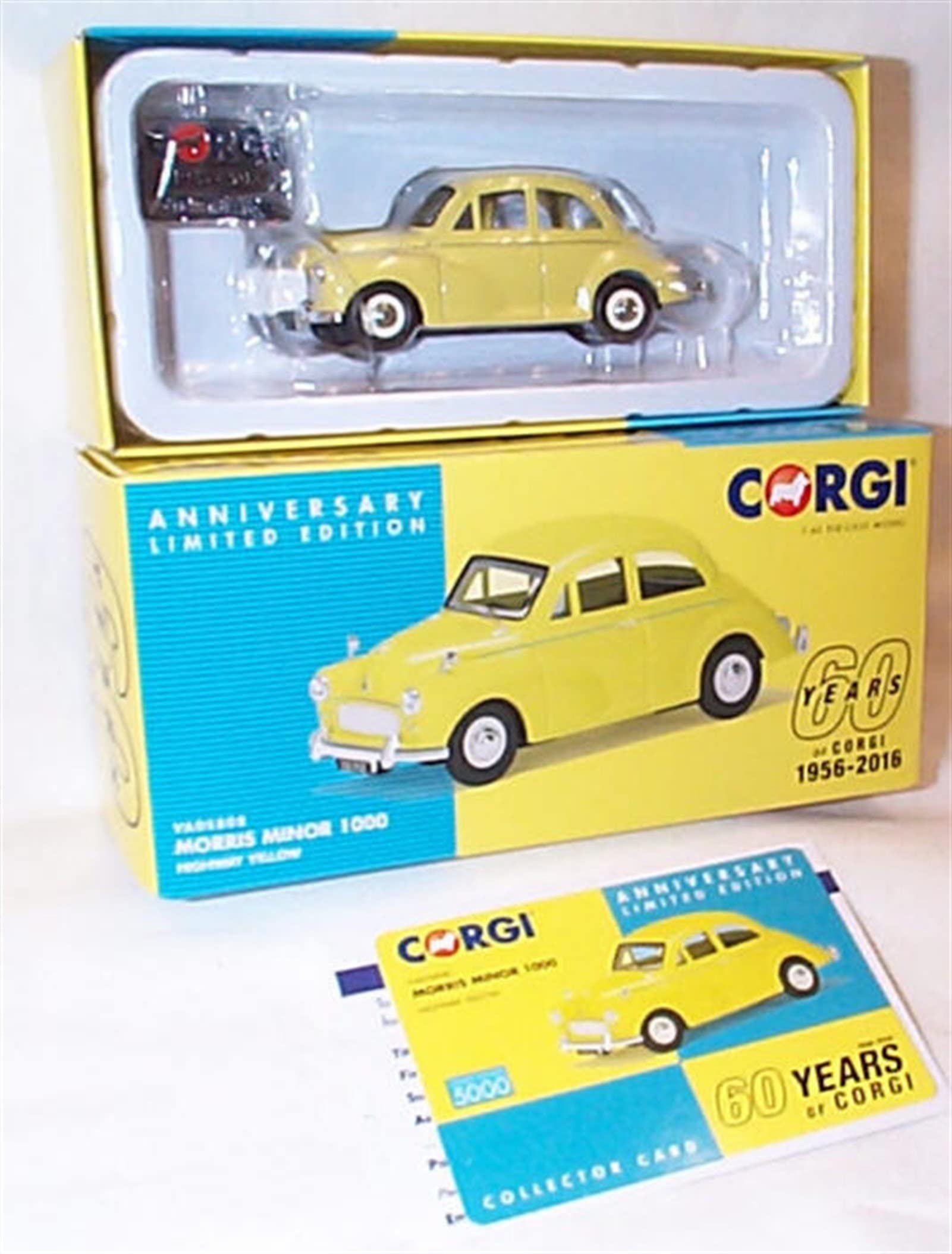 corgi vanguards 60 years of corgi anniversary model yellow morris minor 1000 car 1.43 scale diecast model
