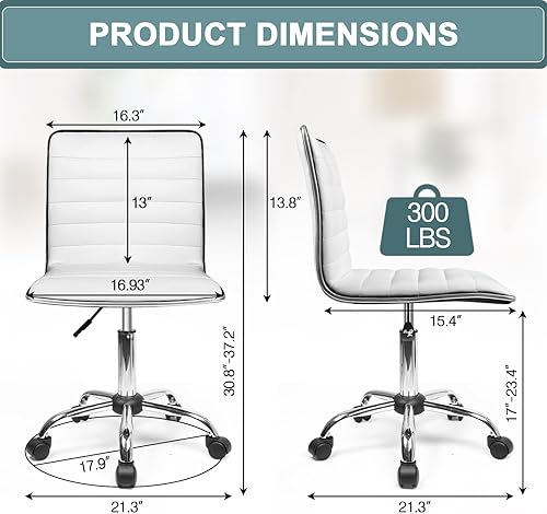 Miniatura 3 de OFIKA Silla de escritorio de oficina, silla de tareas ajustable, respaldo bajo, silla giratoria acanalada de piel sintética, silla giratoria sin
