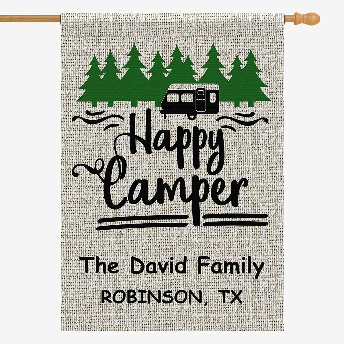InterestPrint Personalized Happy Camper Garden Flags for Outdoor Double Sided Customized Yard Banner Decoration 28" x 40"