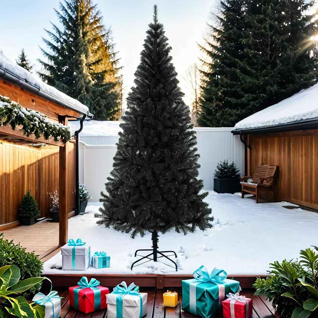 Sapin de Noël artificiel avec support Noir 210 cm en PVC