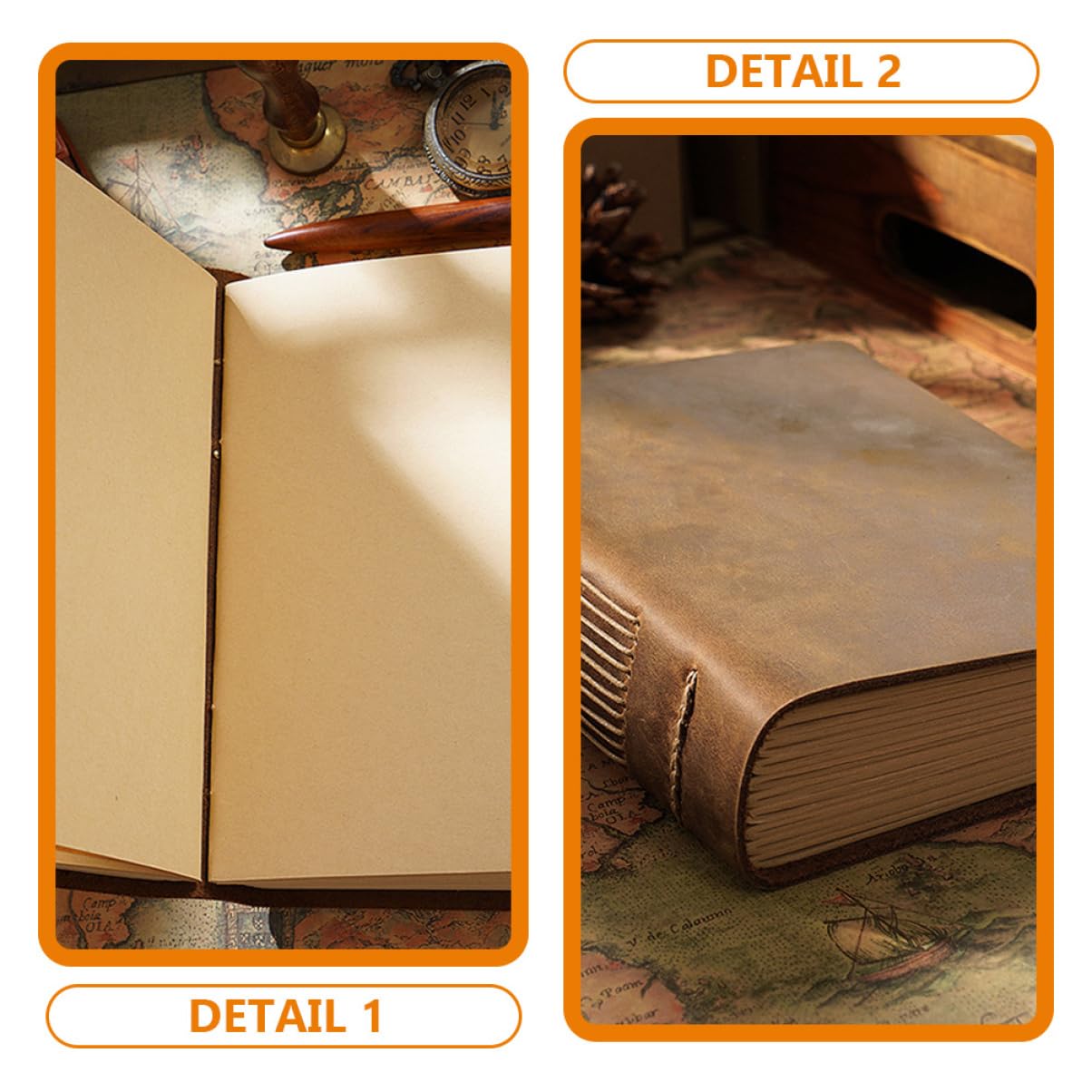 NUOBESTY Quaderno di Appunti Vintage in Pelle Bovina Marrone | Pagine Interne Ispessite, Notebook per Studenti e Ufficio, Stile Semplice e Curato