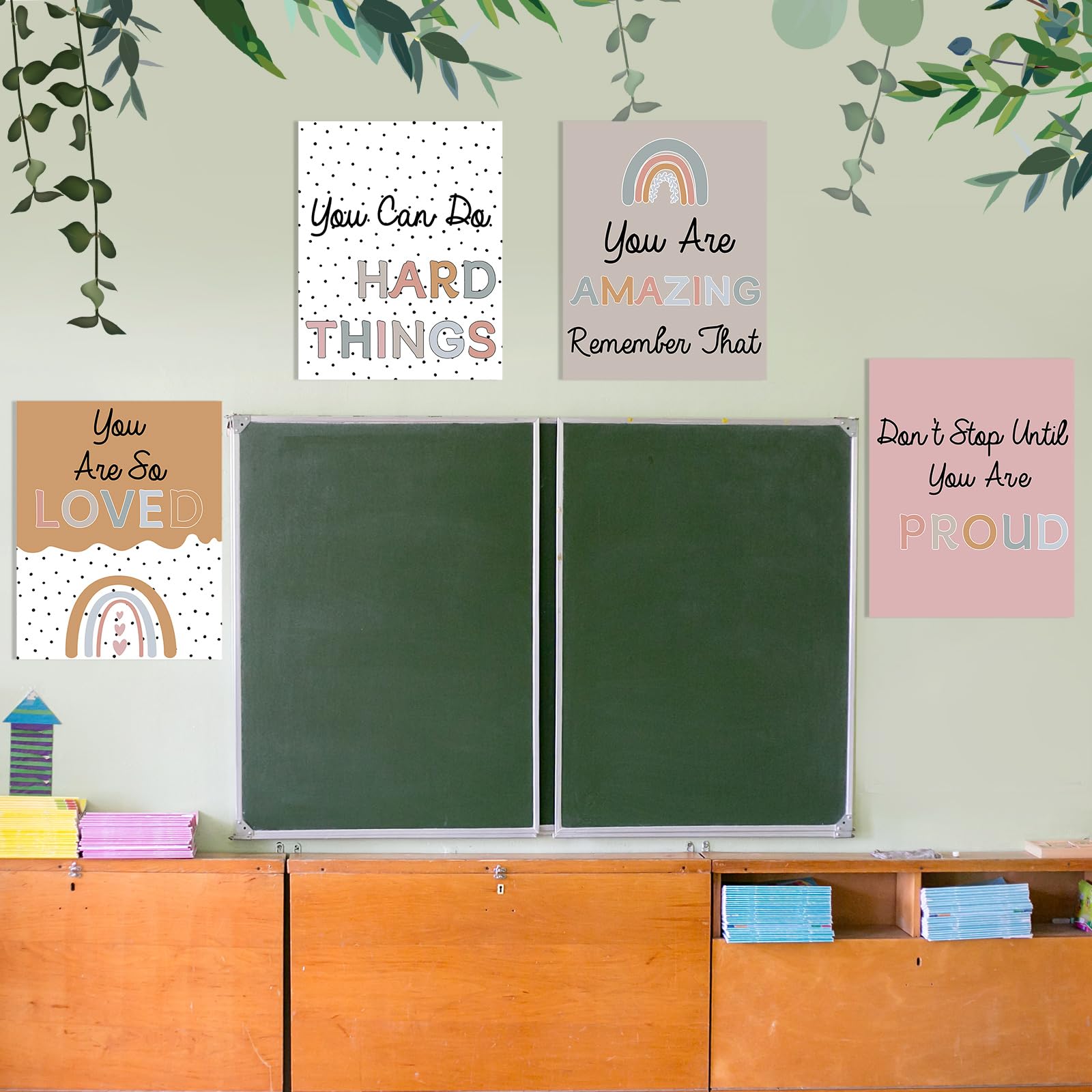 Nezyo 12 Pcs Retro Groovy Classroom Posters, Boho Hippie Flowers Bulletin Board Decor Educational Poster Mindset Posters For Nursery Bedroom School (Retro Groovy