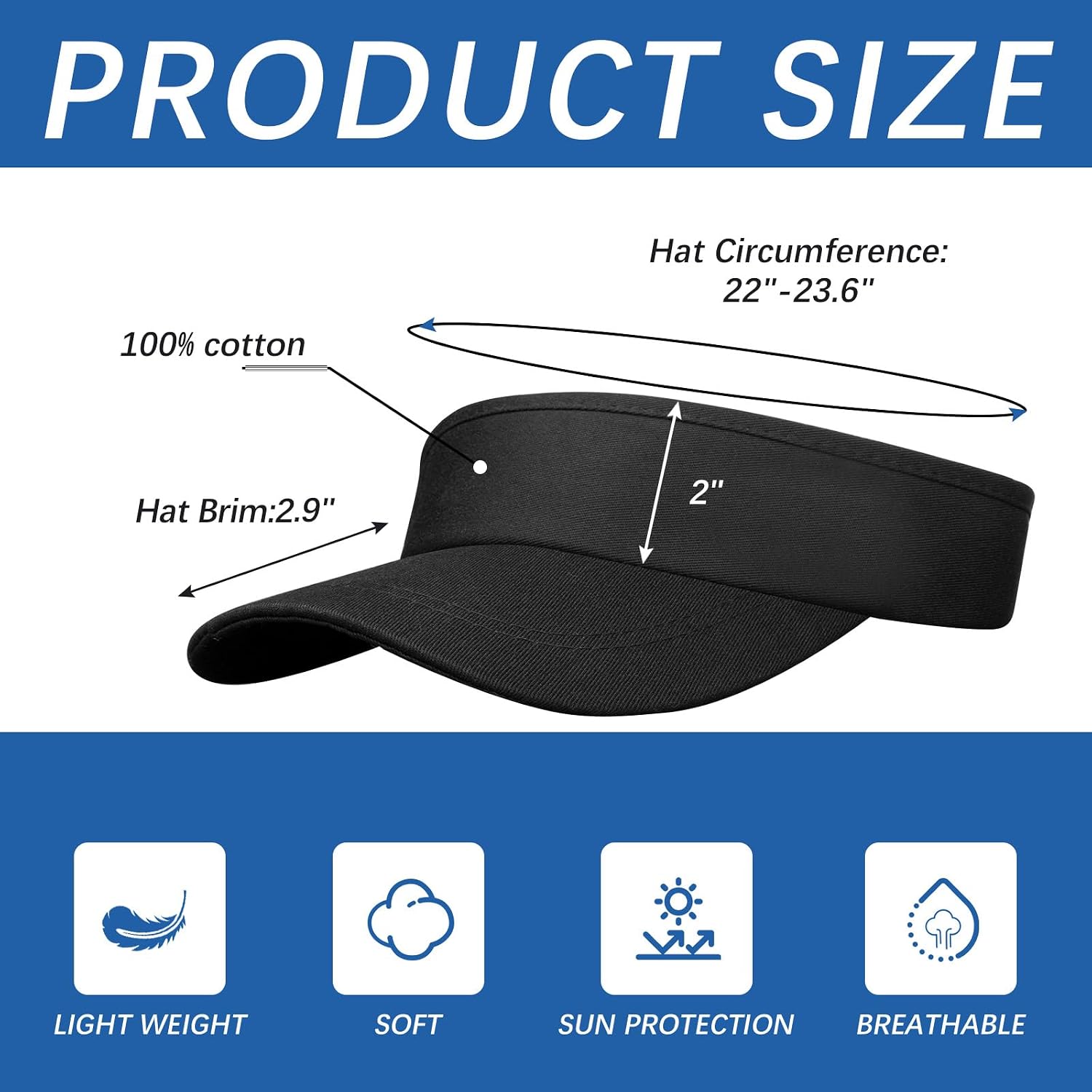 4 Pack Empty Top Hats Bulk Solid Color Blank Golf Hat Adjustable Sports Visor