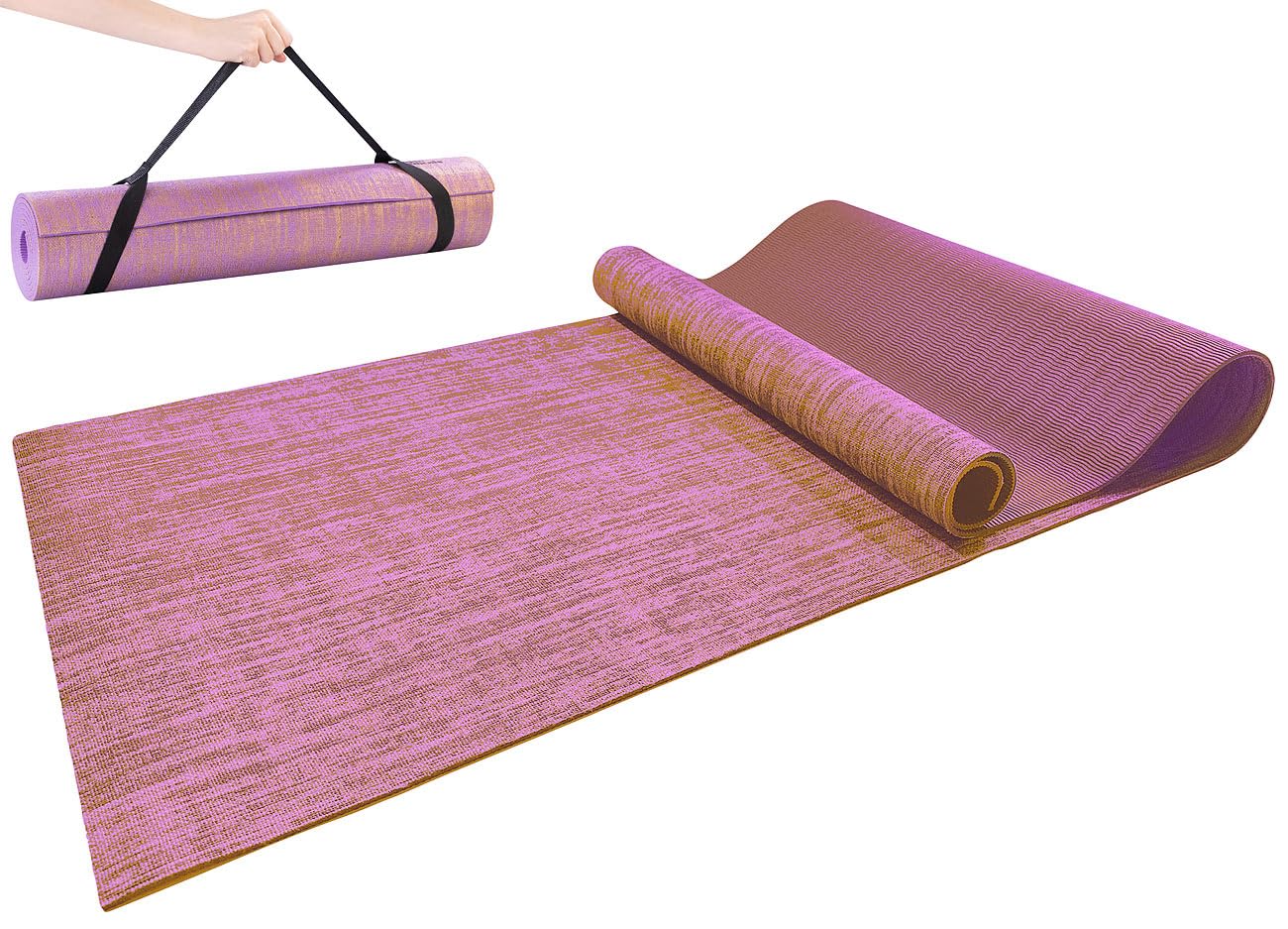Newgen Medicals Yogazubehör: 4er-Set Jute-Yoga- & Gymnastikmatten, gepolstert, Tragegurt, 183x61 cm (Yogaunterlage, Pilates-Sportmatten)