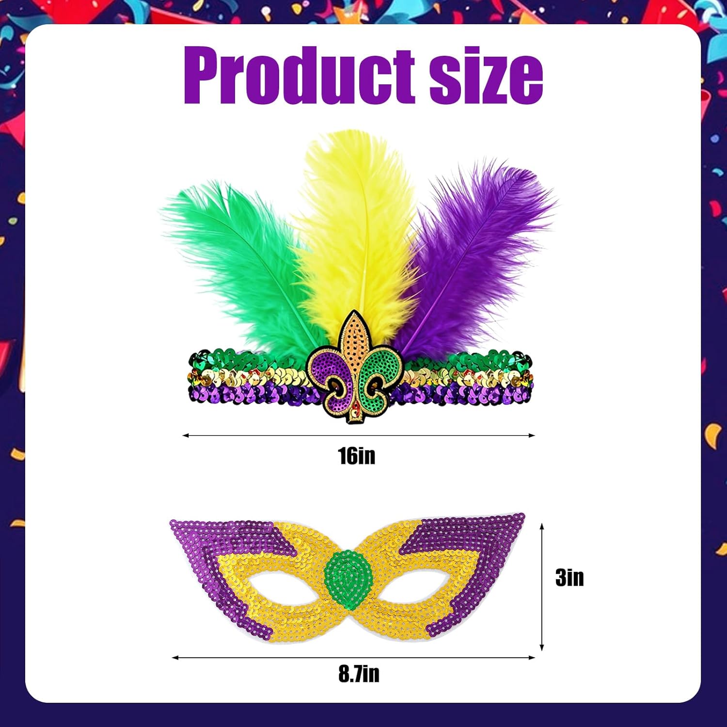Mardi Gras Costume Accessory Set Faux Feather Headband Mask Earrings Bracelets Bowknot Skirt for Women Mardi Gras Theme Parties Green - Image 4
