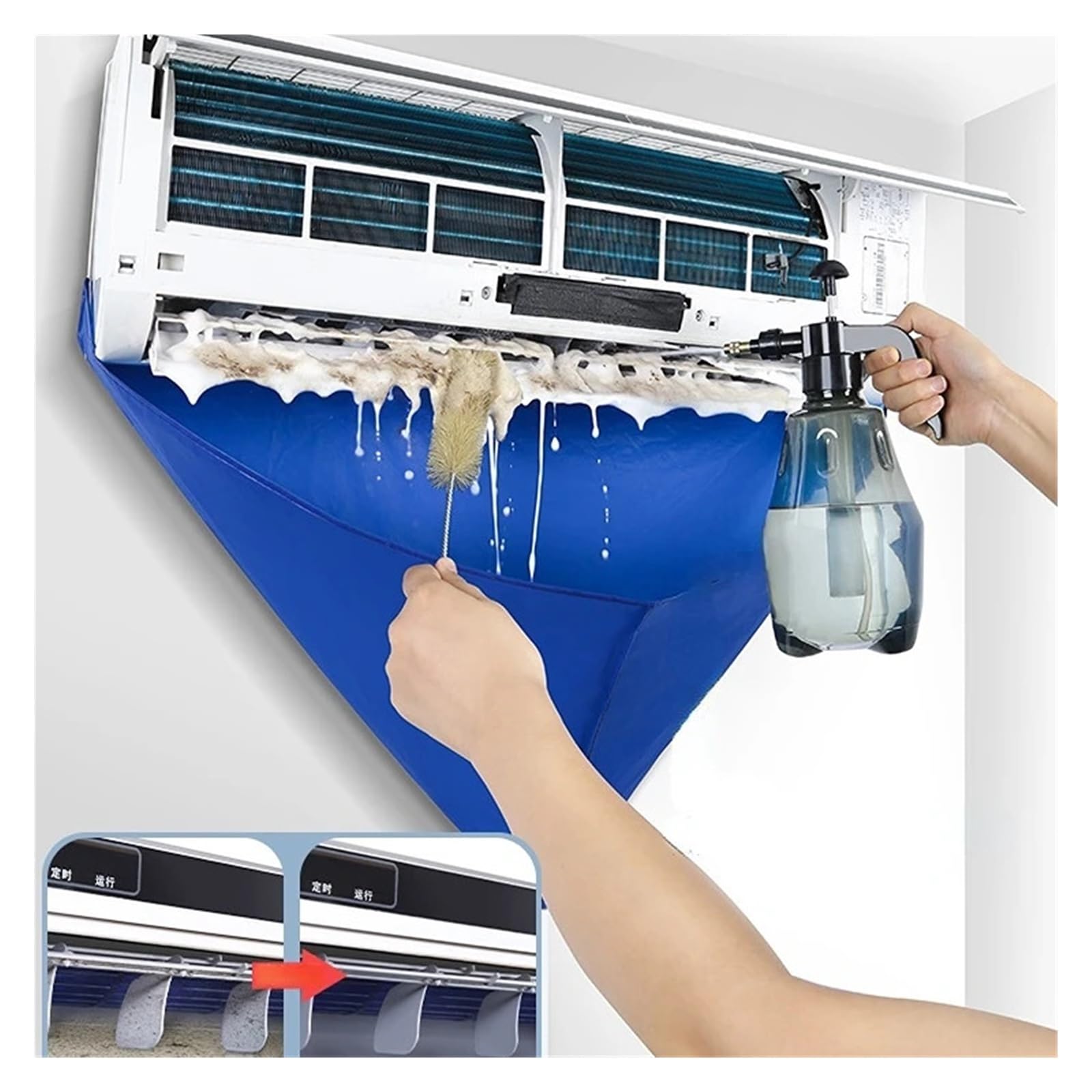 Kit de limpieza de CA, bolsa de limpieza de aire acondicionado con tubo de drenaje, cubierta de limpieza de CA, limpiador de aire acondicionado impermeable, herramientas de aire acondicionado