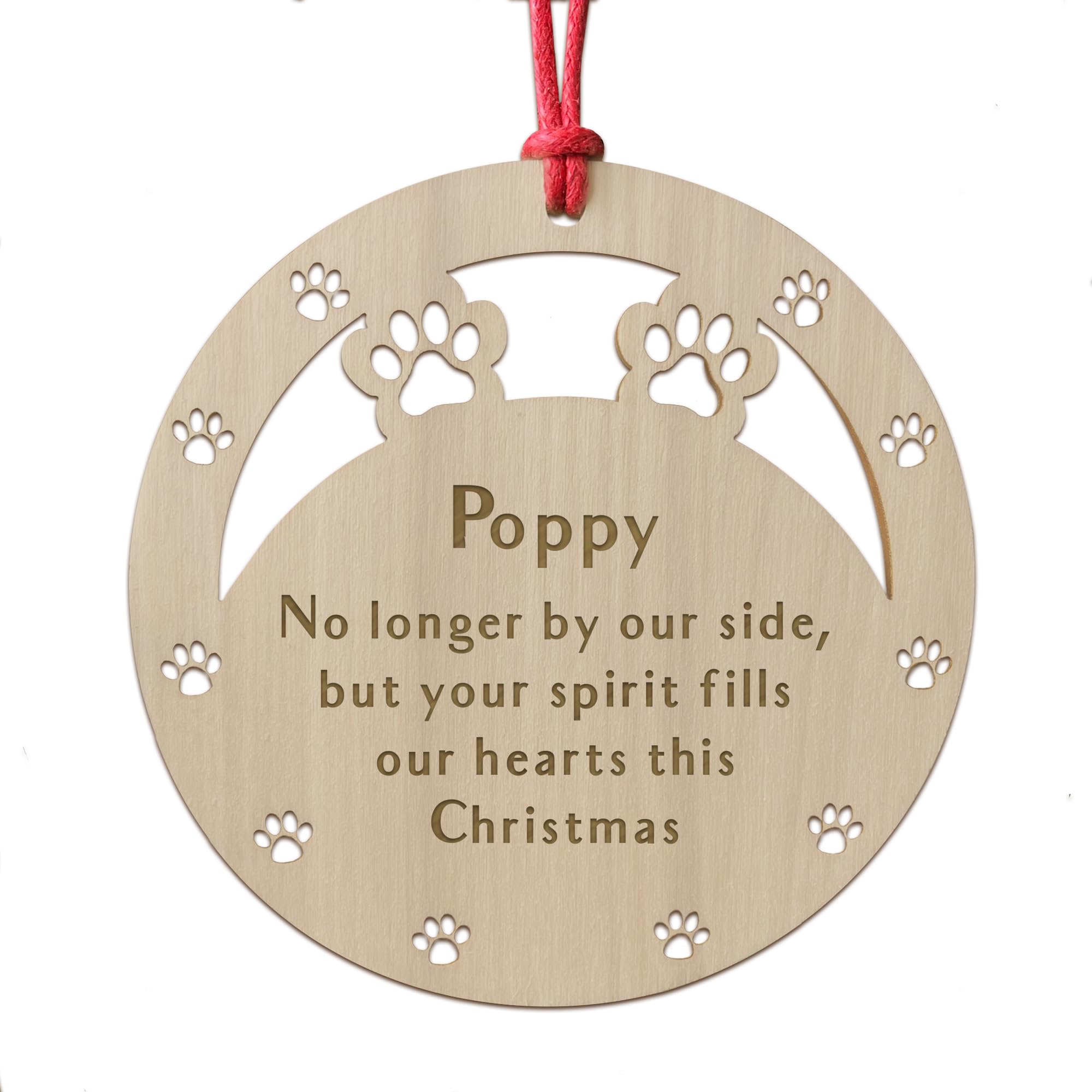 Red Ocean Personalised Pet Memorial Christmas Tree Bauble Decoration, Pet Memorial Gifts Loss of Pet, Dog Memorial Christmas Tree Decorations, Wood Engraved Bauble Decoration (Spirit Fills Our Hearts)
