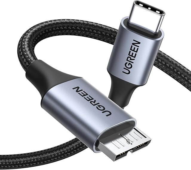 UGREEN 10Gbps Micro B to USB C Hard Drive Cables USB C to Micro B, External Hard Drive Cable Compatible with MacBook Pro Air, iPad Tablet, iPhone 17 16 Pro Max, Galaxy S25 S24, WD Seagate etc, 1.5FT