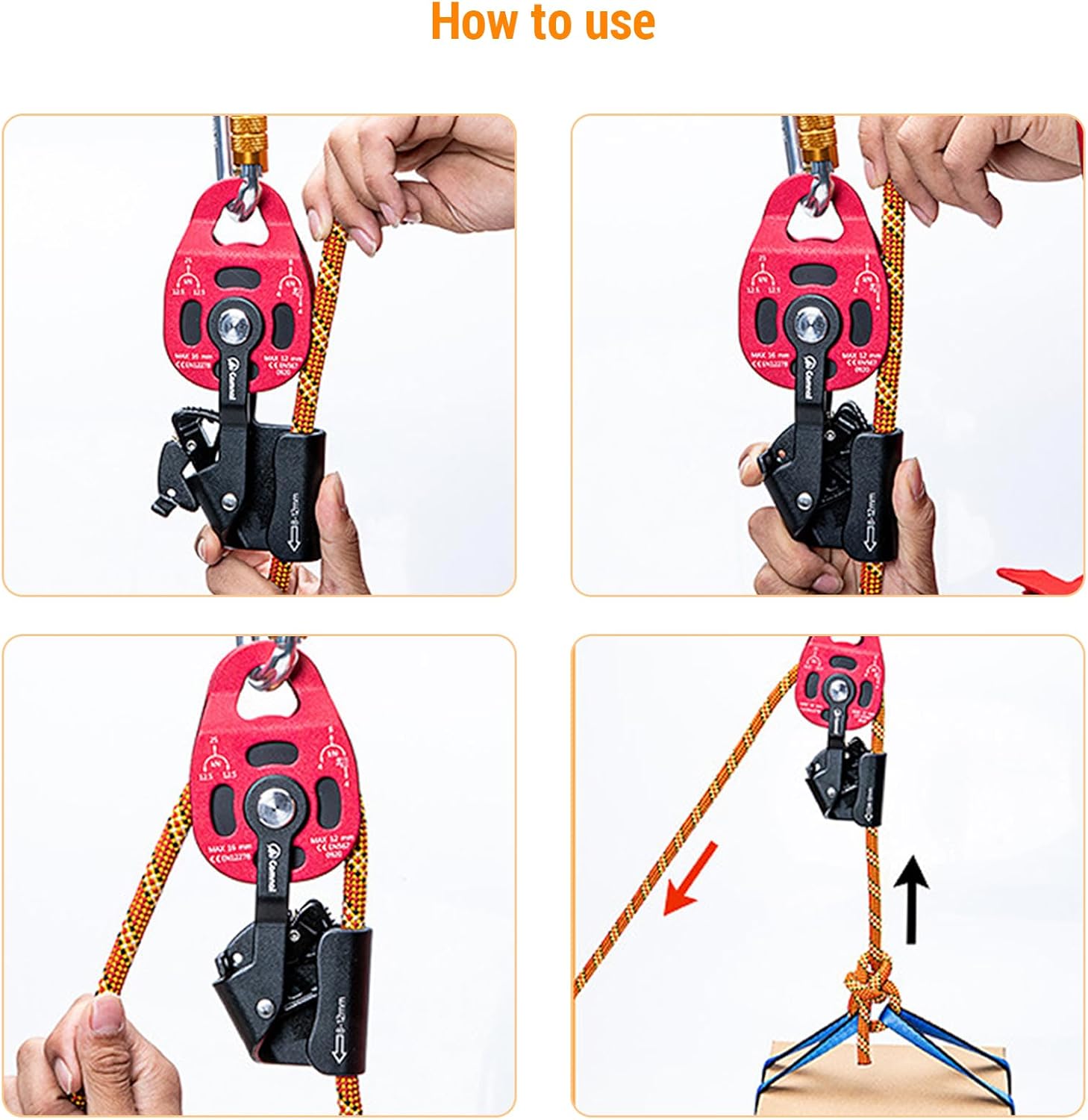 Climbing Pulley Outdoor Rope Pulley 4KN Aluminium One Way Climbing Lifting Pulley Heavy Duty Single Swivels Rock Tree Climbing Rope Pulley Block Rescue Gear Lifting Device for 8-12mm Rope