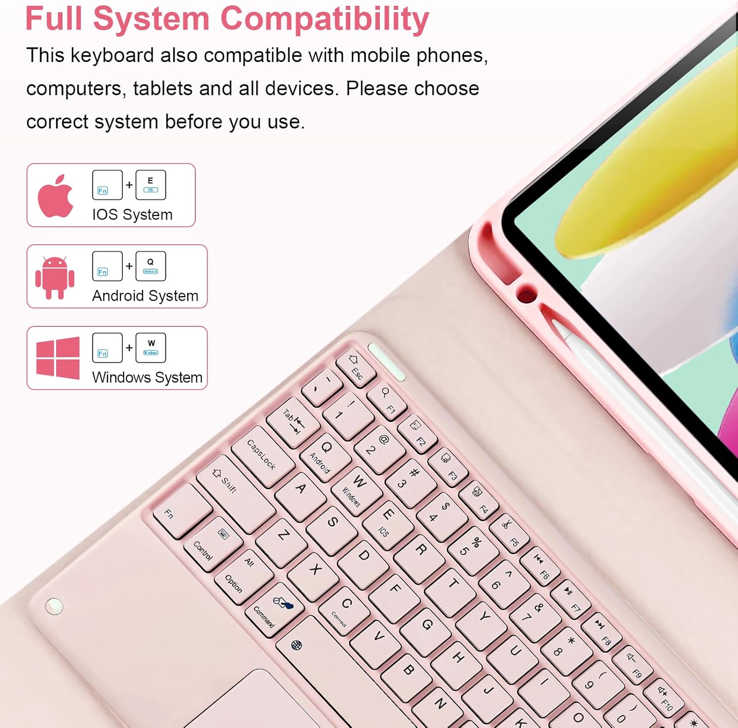 Keyboard Case with Touchpad for iPad (A16) 11th 2025/ 10th Generation 2022 Case with Keyboard - Wireless Detachable Folio Keyboard Cover for iPad 11-inch A16/10th Gen 10.9-inch, Pink - Image 4