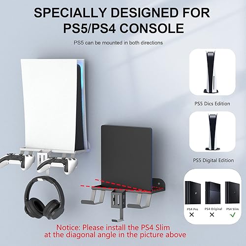 Miniatura 4 de BELOPERA Ps5Ps4 Wall Mount kit, 6-in-1 PS5 (Disc and Digital) Metal Wall Mount Stand with 2 Detachable Controller Hanging BracketHeadset