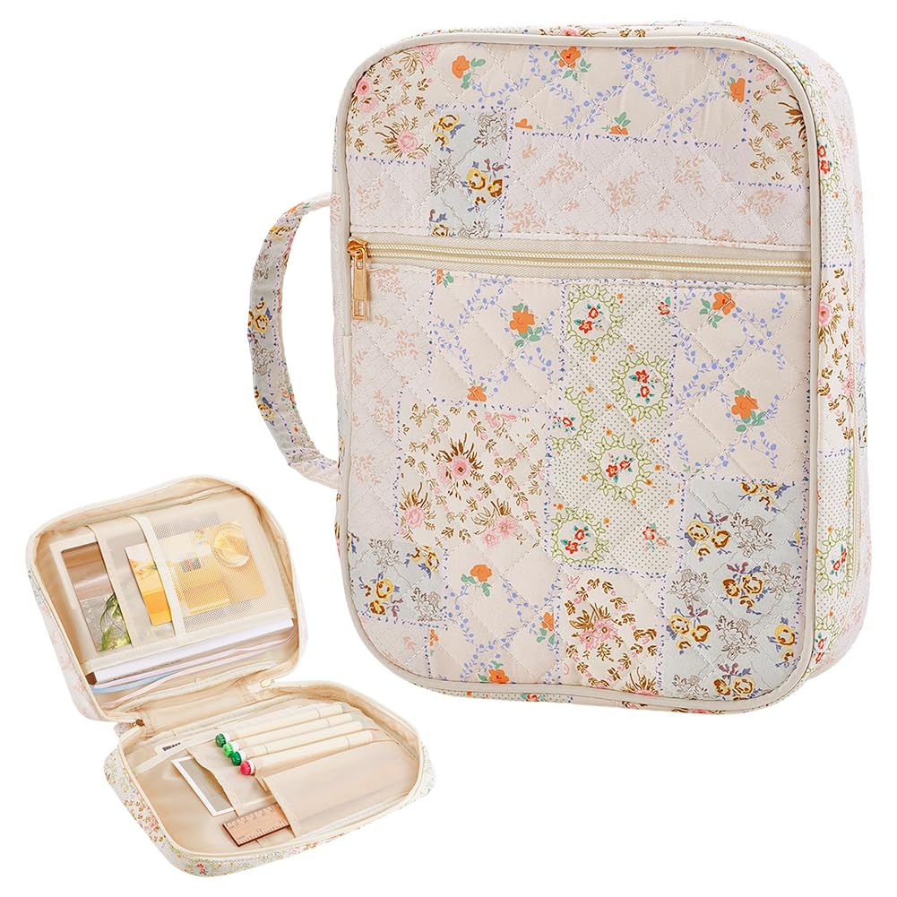 NBEADS Bible Cover Case, Flower Printed Bible Books Carrying Case Rectangle with Zipper and Handles for Church Study Kit Supplies Travel Daily Use, White, 22x29.5x5.5cm