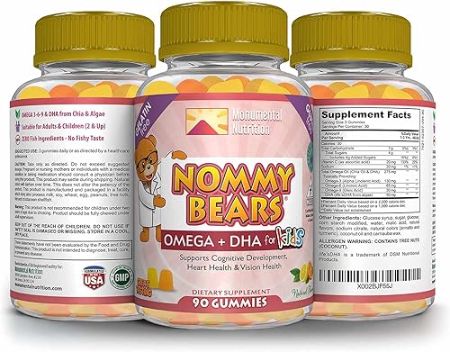 Miniatura 5 de Nommy Bears OMEGA 3,6,9 DHA Gummies para niños, sin gelatina, veganos, vegetarianos, halalkosher, niños, niñas, niños pequeños, dulces, sabores