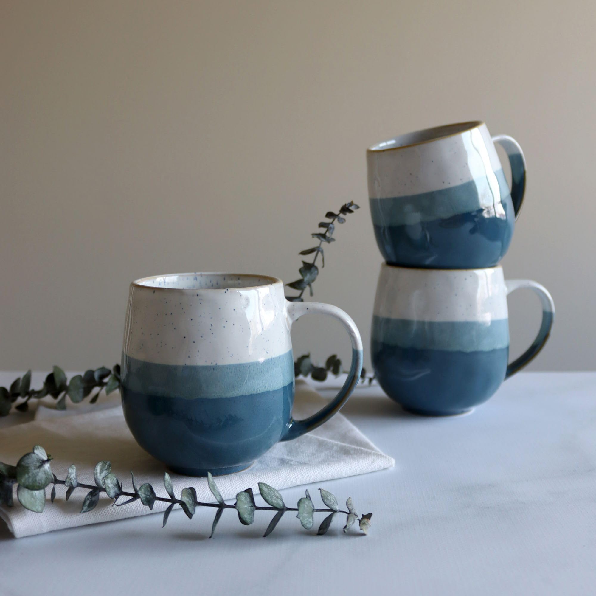 NOVASTYL - Lot de 6 mugs rita bleu 44cl en grès - 2414138