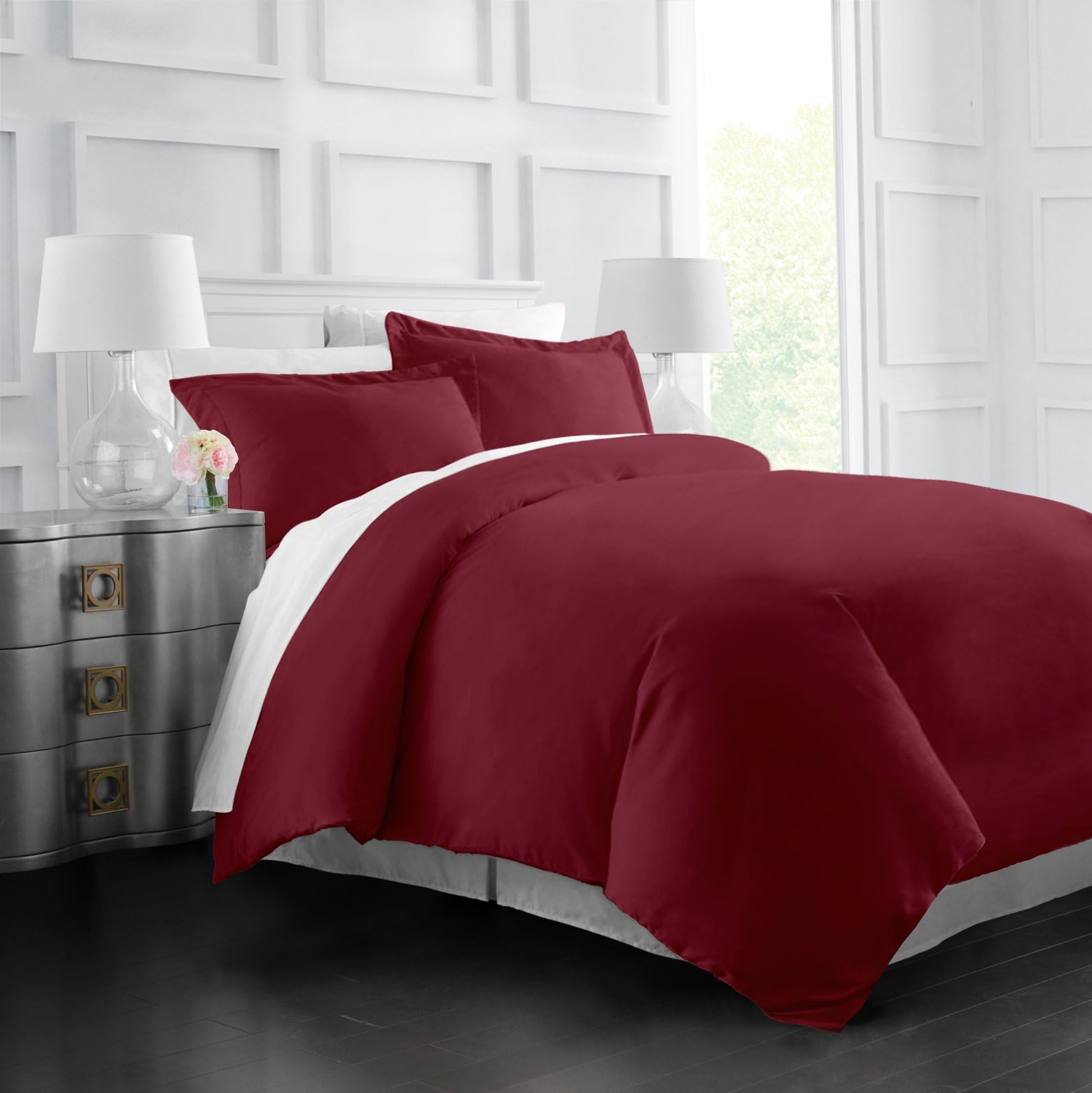 Italian Luxury Soft Brushed 1500 Series Microfiber Duvet Cover Set, Hotel Quality and Hypoallergenic with Zippered Closure and Matching Shams - Twin/TwinXL - Burgundy