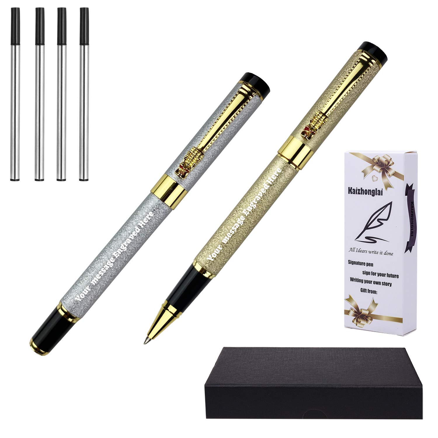 Ancolo Personalized Pens Roller Pen Medium Point,Engraved with Your Logo or Message Name pens/Phone Number Metal Body Black ink Perfect for Bank, Office, Hotel Lobbies, Groomsmen Gift