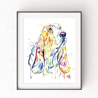 Basset Hound Painting by Whitehouse Art | Basset Hound Gifts, Dog Wall Art, Dog Picture | Professional Print of Basset Hound Original Watercolor | Dog Gifts | 3 Sizes