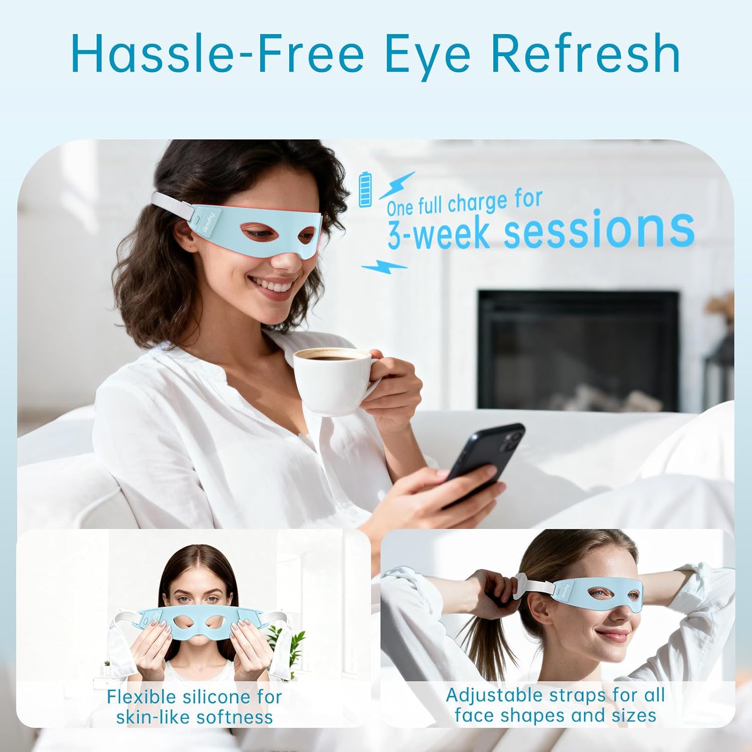 Red Light Therapy for Eyes, 3 Minutes Infrared Red Light Eye Mask for Under Eye Dark Circles, Eye Bags & Wrinkles, Collagen Booster Anti-Aging Device For Women & Men, Soft Silicone - Image 6