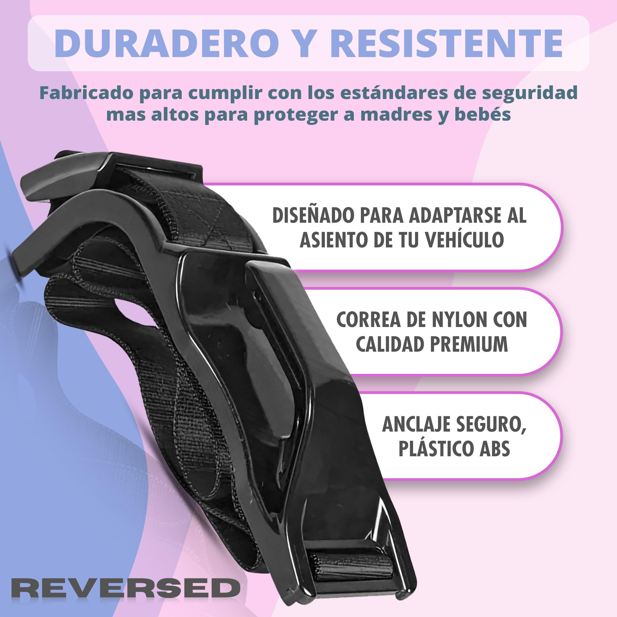 REVERSED® Cinturón Embarazada Coche Homologado - Cómodo y Seguro - Viaja con Tranquilidad, Protegiendo a la Mamá y al Bebé (Negro) — view 2