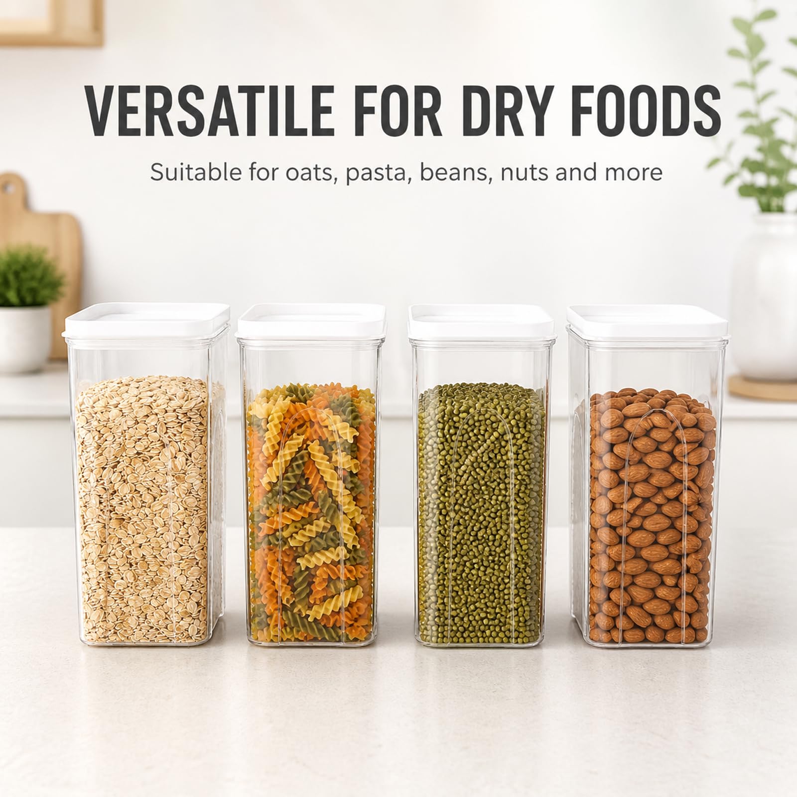 Barattolo Alimentare in Plastica con Coperchio (1500ml), Contenitore Ermetico per Alimenti, per Conservare Cereali, Farina, Chicchi di Caffè e Pasta