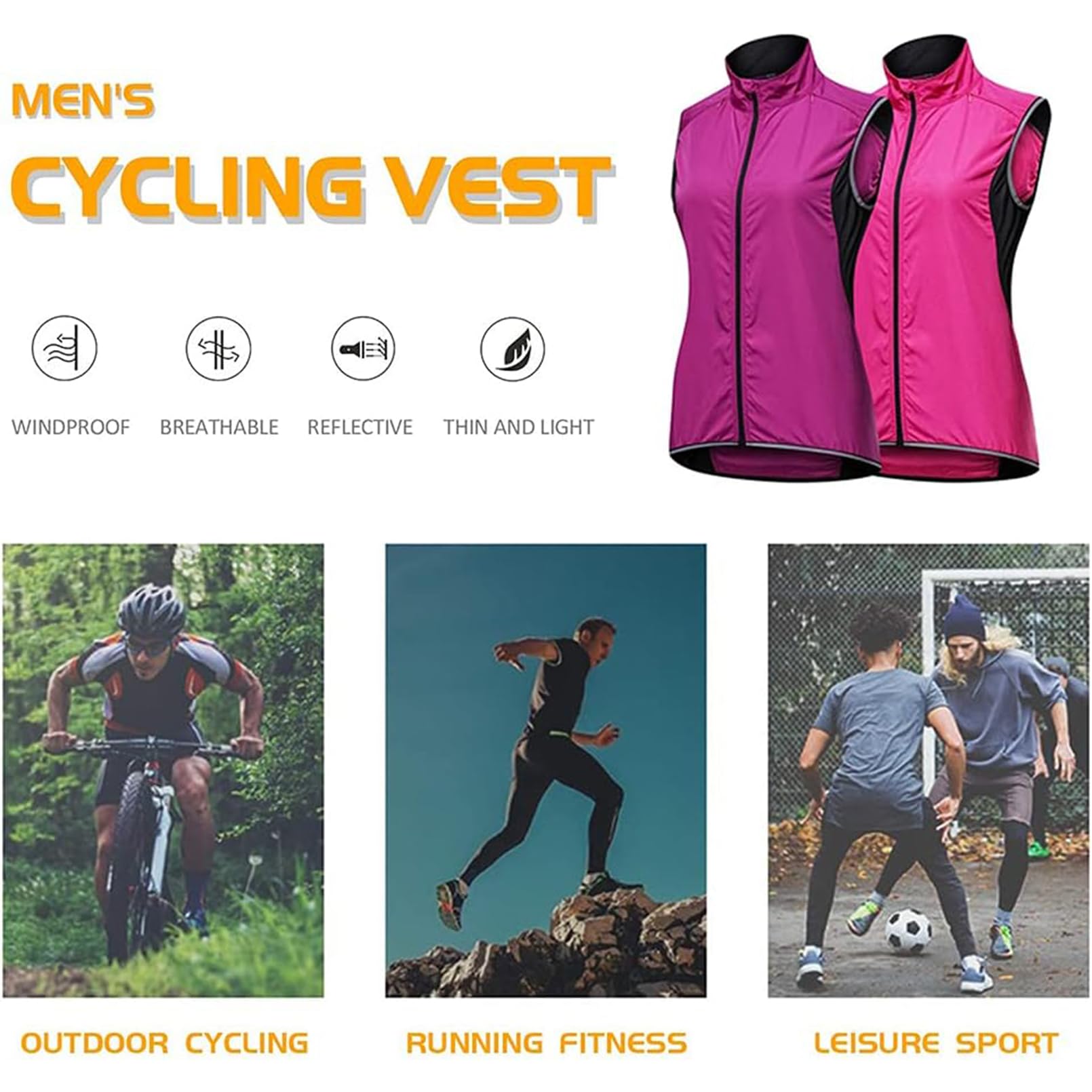 Gilet de Cyclisme pour Femme sans Manches Coupe-Vent Hauts Cyclisme Maillots de Cyclisme Respirants Gilet Cyclisme Réfléchissant Haute Visibilité Course Légères Respirantes,Purple-XL