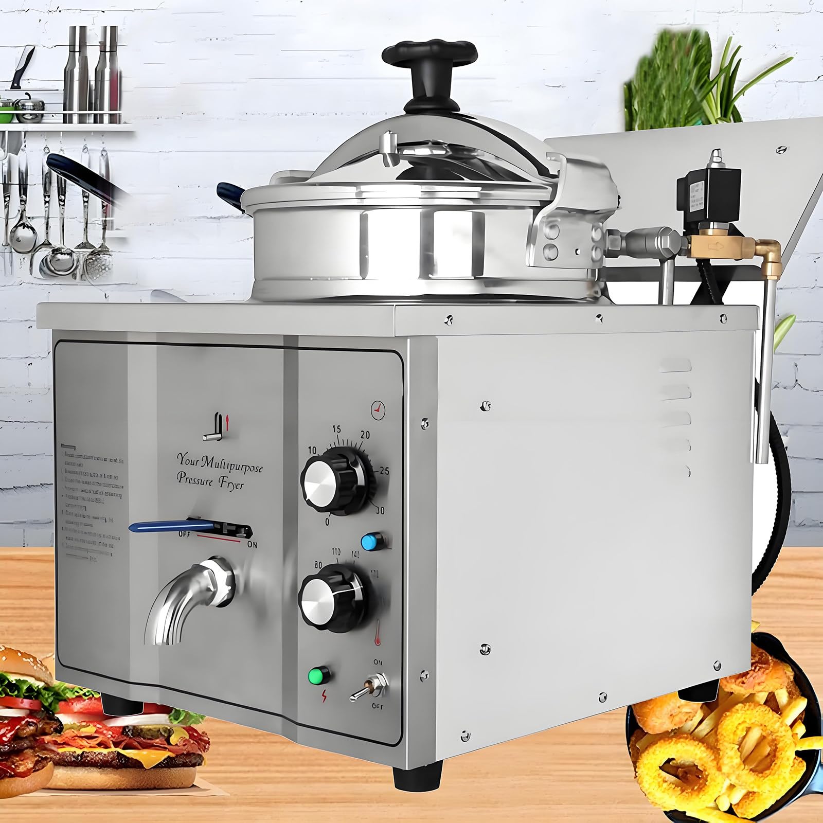 IUokLU Commercial Electric Pressure Fryer for Chicken,Stainless Steel Countertop Deep Frying Machine