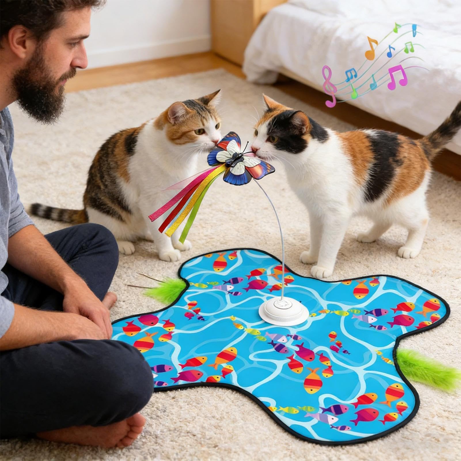 Jouet Interactif pour Chat Électrique d'Exercice Rechargeable avec Lurettes | Stimulants Pour Chats À 3 Vitesses Avec Papillon Temps Seul et à la Maison, Salon, Cuisine