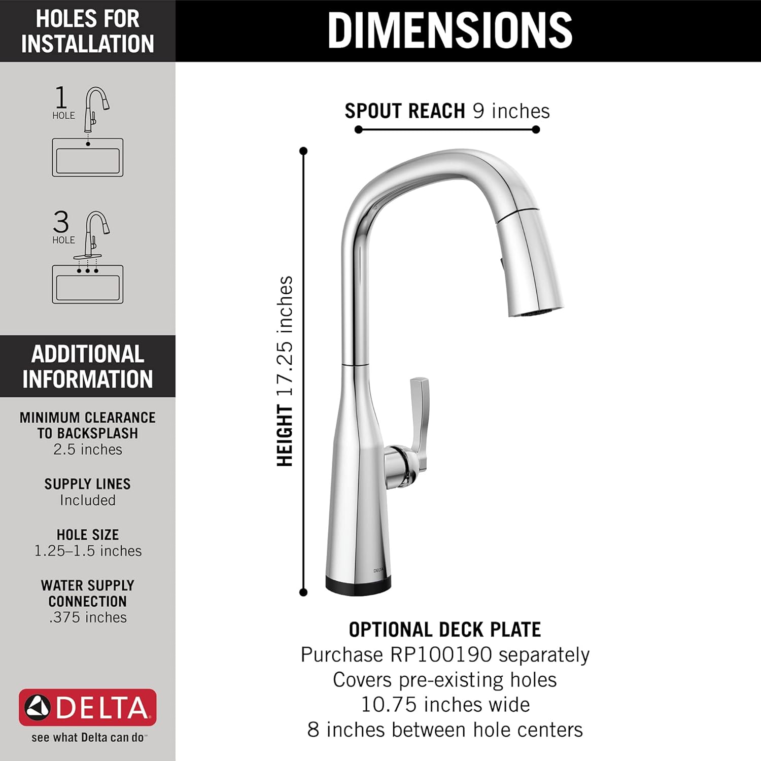 Delta Faucet Stryke Touch Kitchen Faucet, Chrome Kitchen Faucets with Pull Down Sprayer, Kitchen Sink Faucet, Touch Faucet for Kitchen Sink, Delta Touch2O Technology, Lumicoat Chrome 9176T-DST
