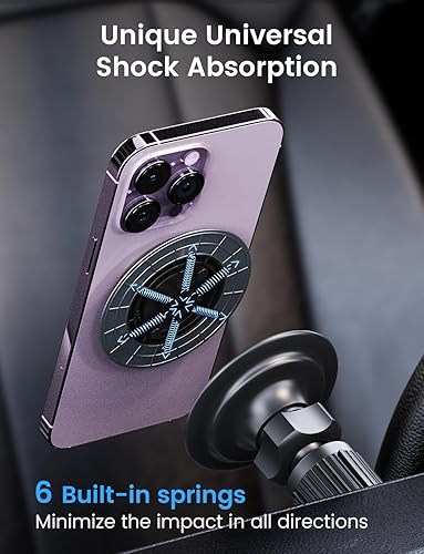 Miniatura 3 de Soporte de teléfono Magsafe, magnético universal de absorción de impactos (6 resortes integrados), soporte de automóvil con clip de metal, soporte