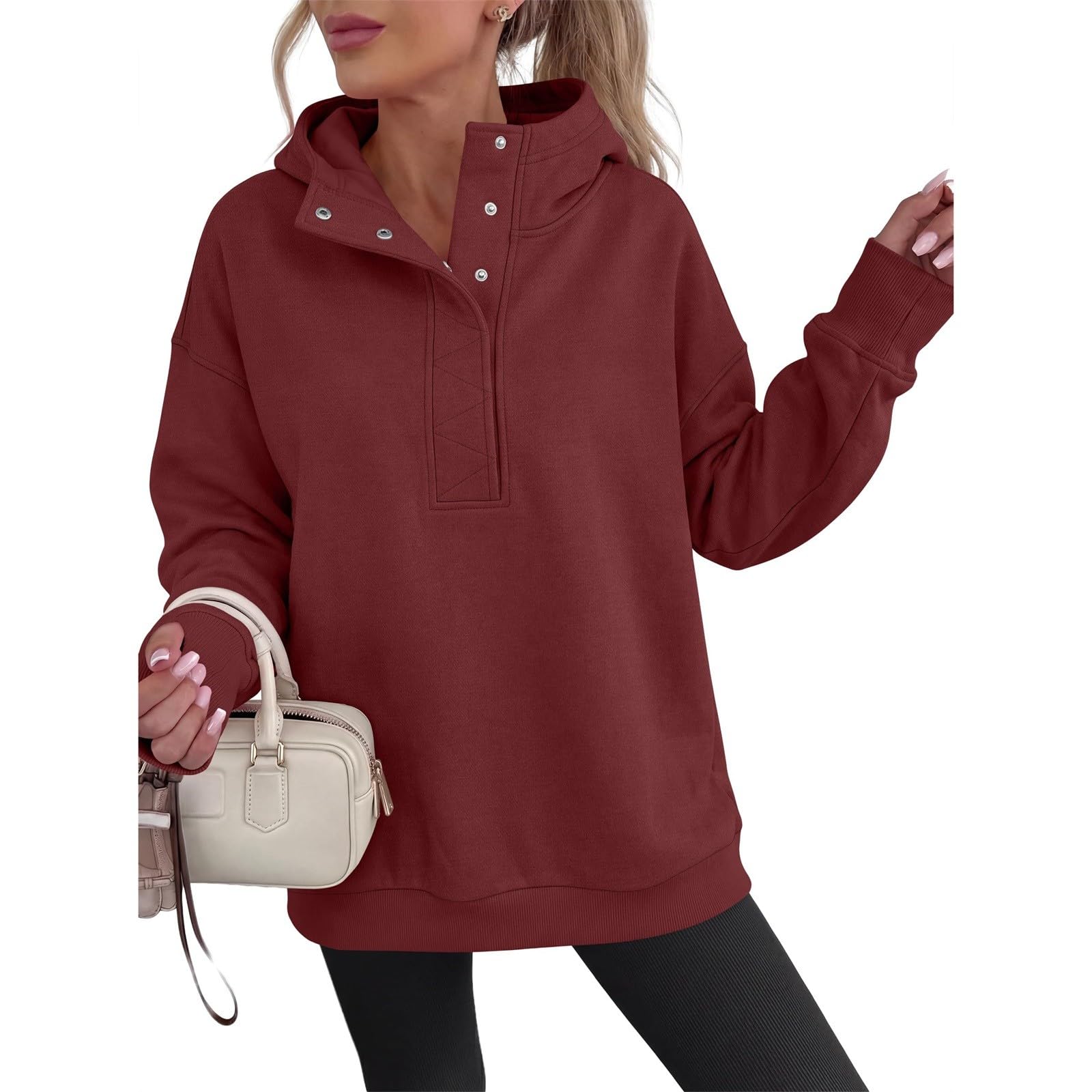 Generico Sweatshirt Mujer con Capucha Cuello Alto Color Sólido Manga Larga