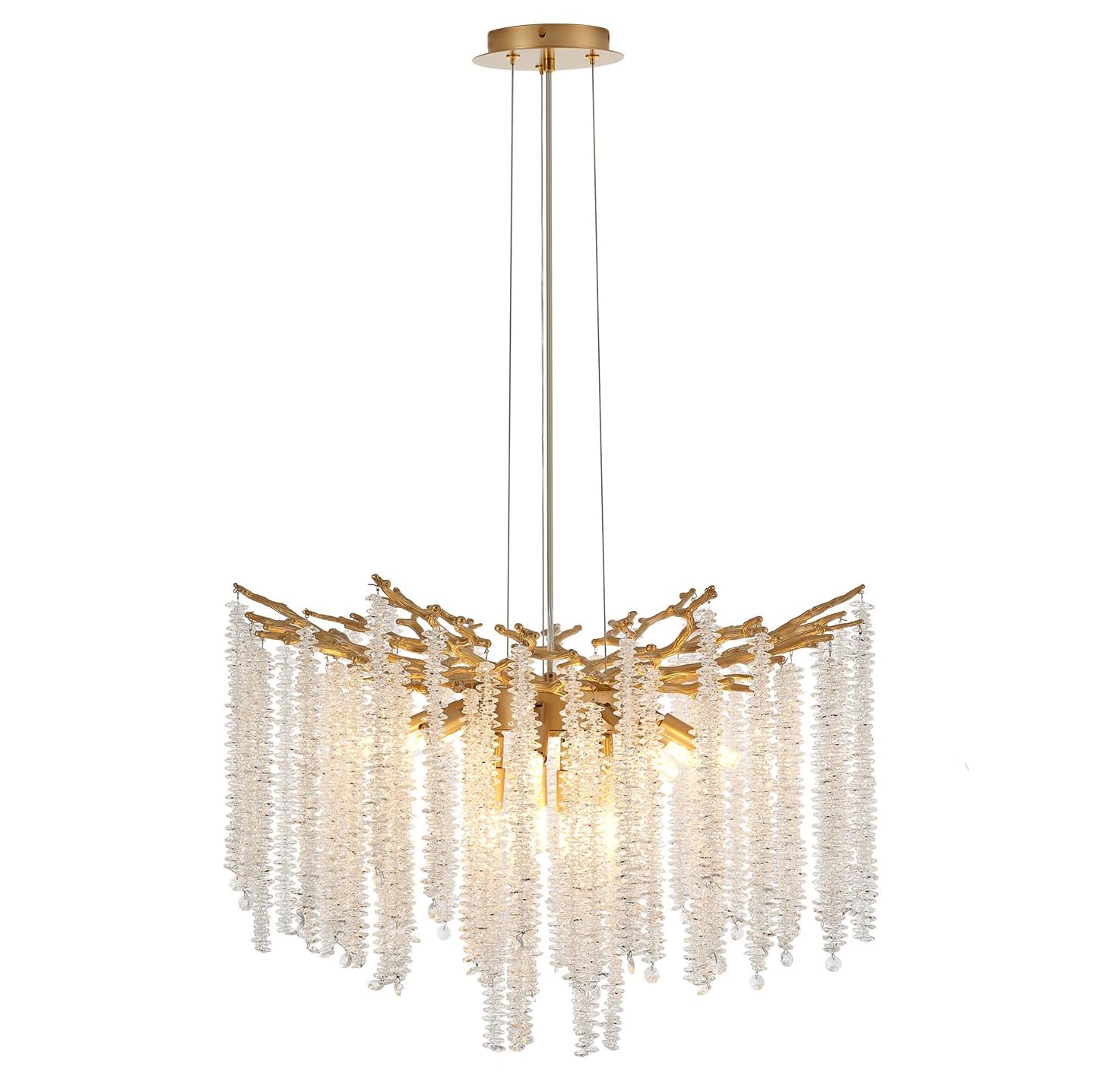 KXEcoLife Modern Crystal Tree Branch Chandelier, Round Raindrop Indoor Hanging Pendant Light Fixture for Dining Room Living Bedroom,D60cm