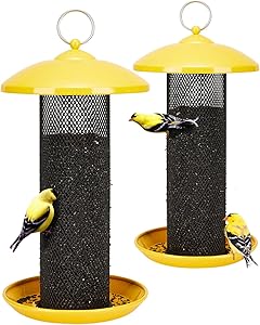 Kingsyard 2 Pack Metal Mesh Tube Bird Feeders for Outdoor Hanging, Finch Bird Feeder for Nyjer/Thistle Seed, 2.5 lbs Large Capacity (Yellow) asin的图片