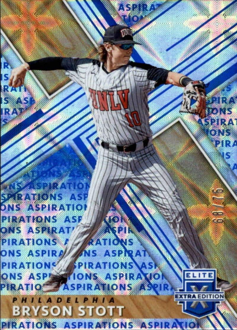 2019 Elite Extra Edition (EEE) Aspirations Blue Baseball #14 Bryson Stott SER75 Philadelphia Phillies Official Panini Collegiate Trading Card