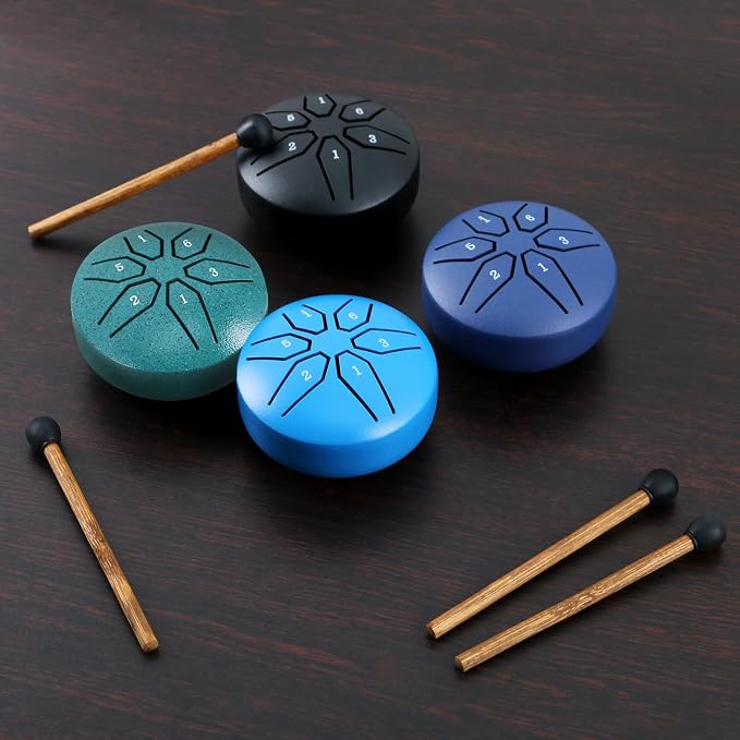Mini Steel Tongue Drum 3 pulgadas 6 notas verde miniatura 7