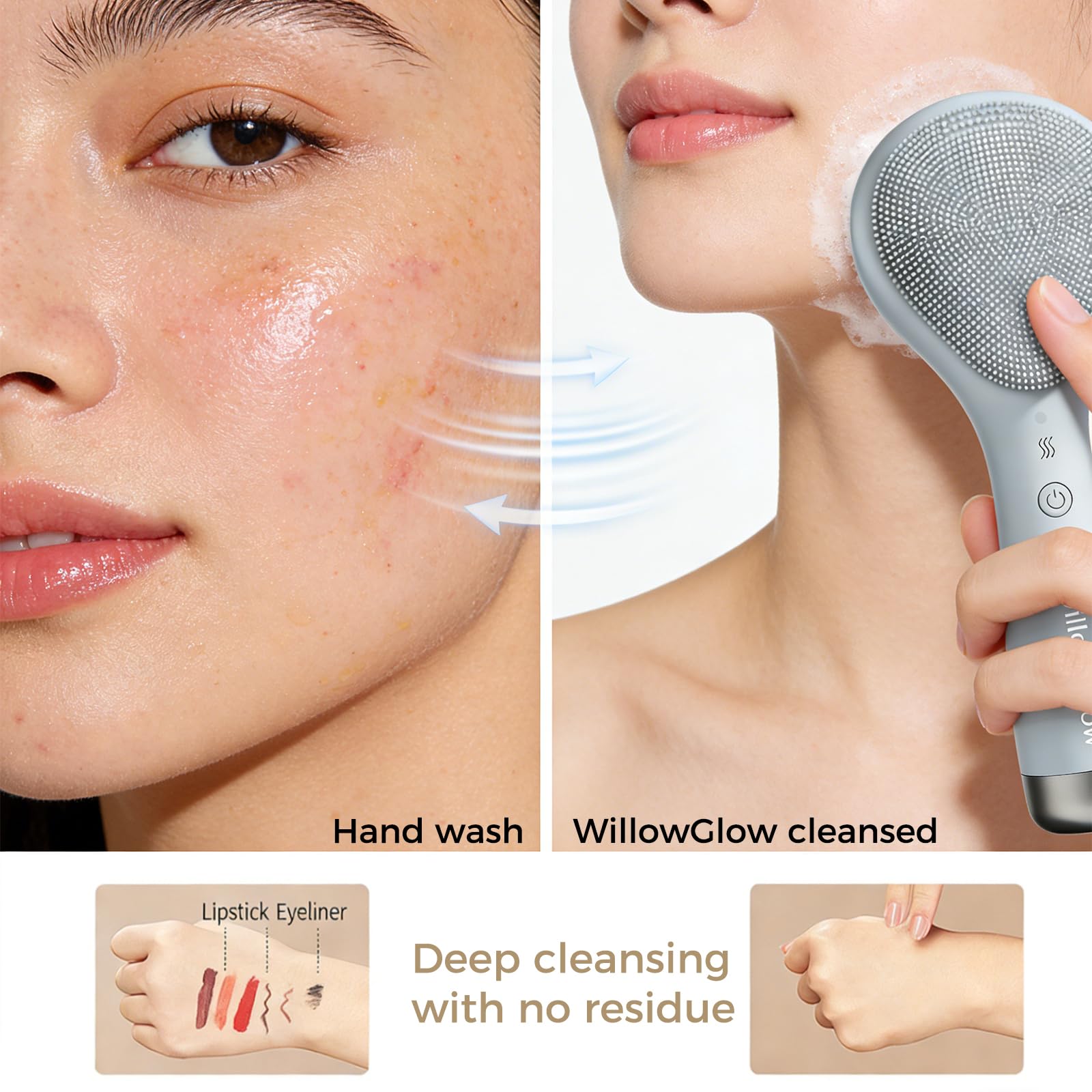 Face Scrubber, Thermal & Cooling Modes, Face Brush, Deep Pore Cleansing, Silicone Face Scrubber, Electric Sonic Vibrations, Facial Cleansing Brush, Waterproof Home Spa & Travel Skincare