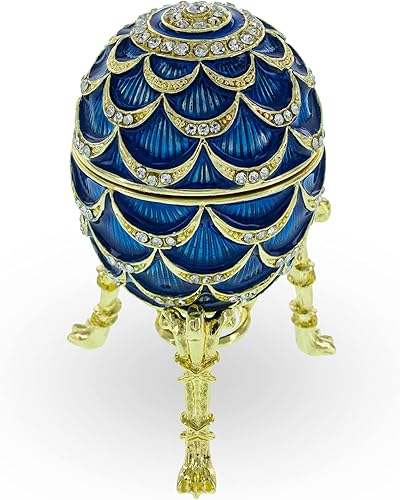 BestPysanky Huevo de Pascua imperial inspirado en la piña esmaltada azul con reloj