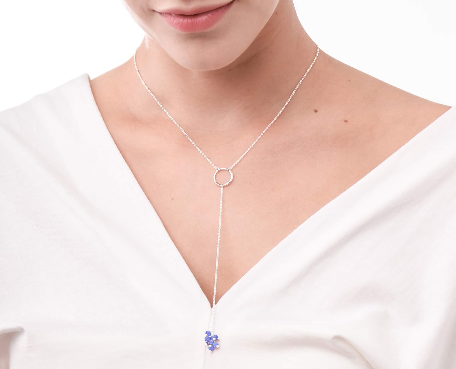 Lariat Y Tanzanite Necklace Long December Birthstone Necklace Purple Bead Layering Drop Necklace