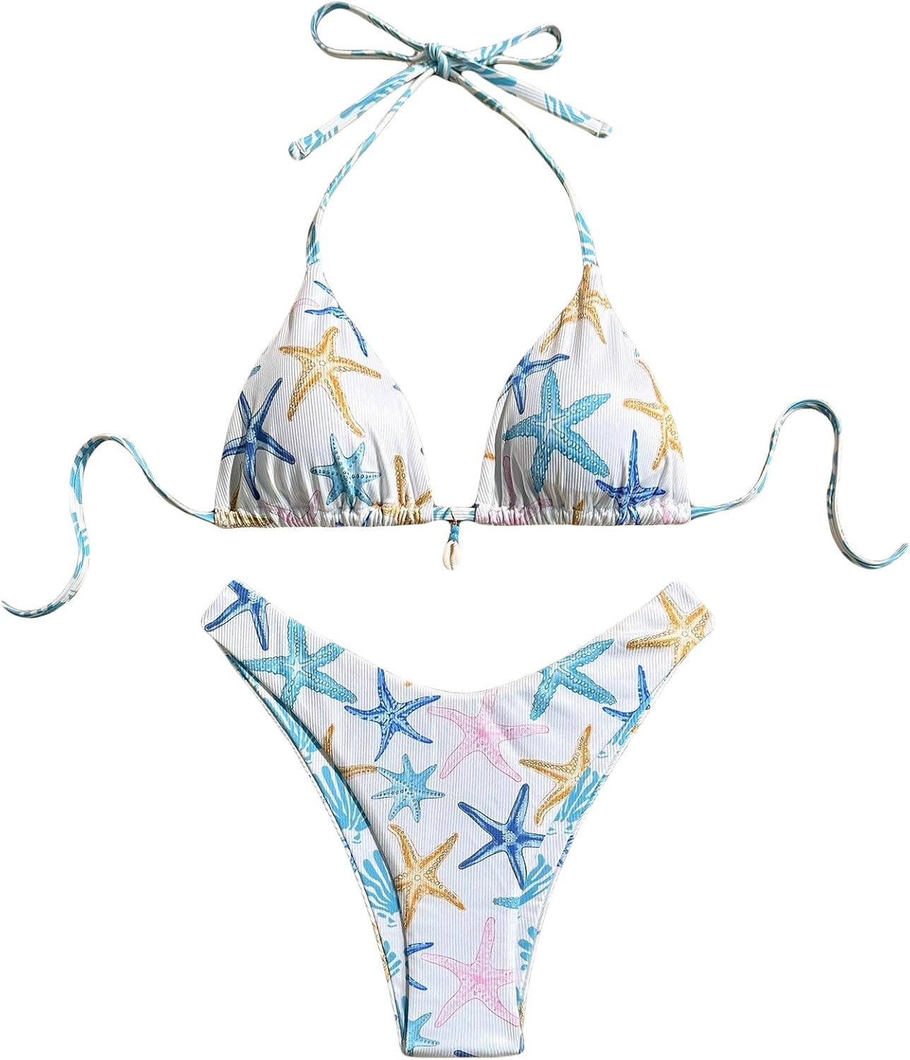 BYFINECANY Women's All Over Printed Bathing Suit Halter High Waist Summer Swimsuit Bikinis Set