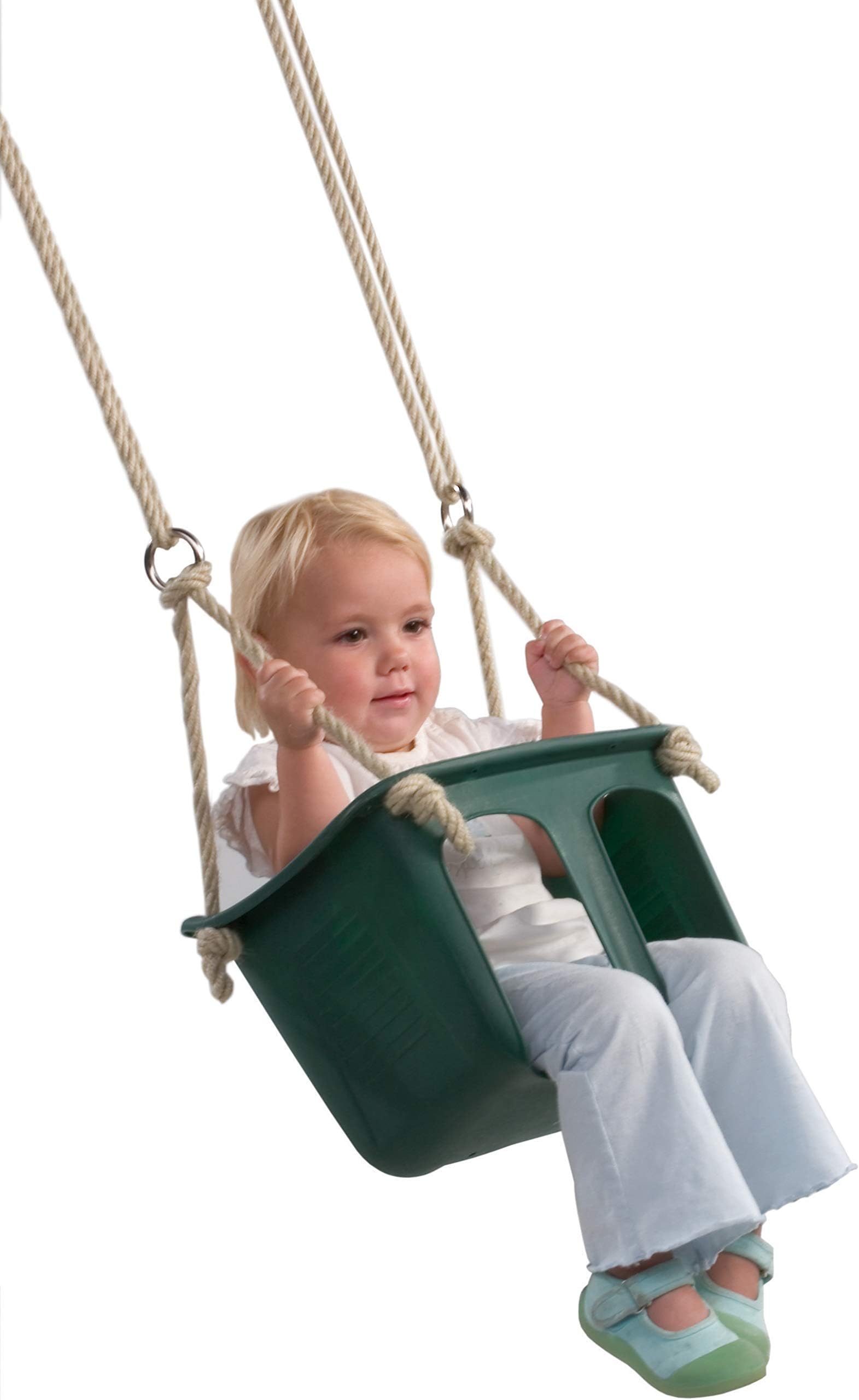 Baby Bucket Swing Seat With Ropes With Anti-Tilt And Anti-Slip Knots, Child Swing Seat With Safety Feature, Safety Belt - Dark Green - For Children's Swing Frame.