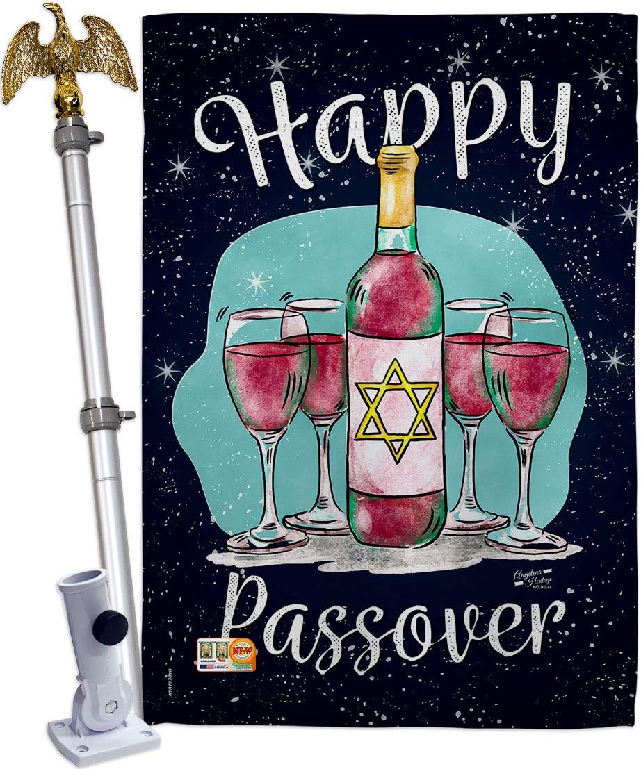 Happy Passover House Flag Religious Wine Celebration Festival Holiday Jewish Hanukkah David Small Decorative Gift Yard Banner Made In USA 28 X 40