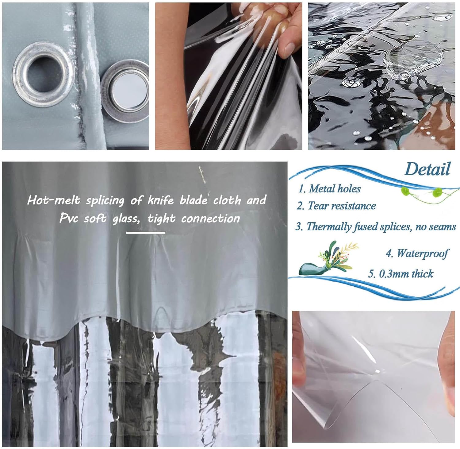 Clear Tarp Curtains Outdoor Heavy Duty Tarpaulin Side Panels with Zipper/Eyelets, PVC Tarpaulin Partition Rain Curtains, Transparent Waterproof Canopy, for Pergola Patio,W×H-1×0.8m/3.3 * 2.6ft