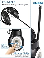 Vista 6 de ZHIWHIS Radio portátil FM, auriculares estéreo con LCD, plegable, receptor de conferencia de bolsillo Walkmen, pequeños auriculares inalámbricos