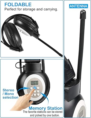 Miniatura 6 de ZHIWHIS Radio portátil FM, auriculares estéreo con LCD, plegable, receptor de conferencia de bolsillo Walkmen, pequeños auriculares inalámbricos/con