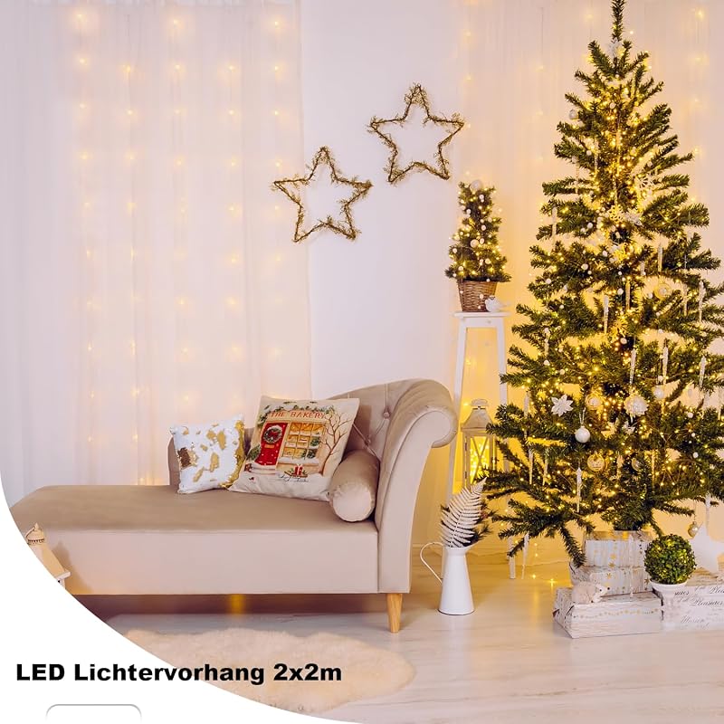 Bigzom LED Fényfüggöny 2x2m - 200 Meleg Fehér LED, USB, IP65 Vízálló, Beltéri/Kültéri Dekoráció Esküvőre, Karácsonyra, Valentin-napra 10 Aka