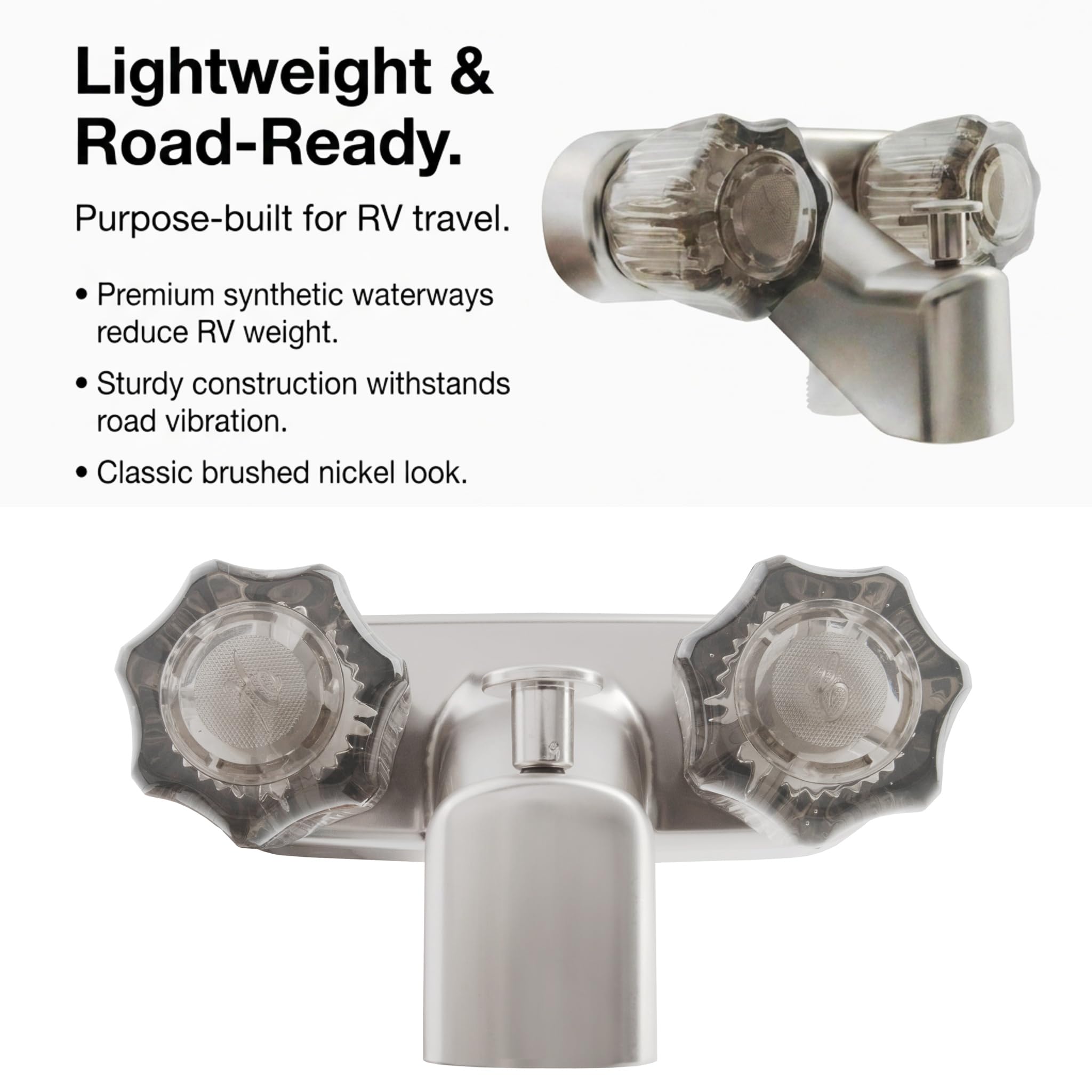 Dura Faucet - Grifo para bañera y ducha para vehículos recreativos, autocaravanas, remolque de viaje, etc., pomos acrílicos