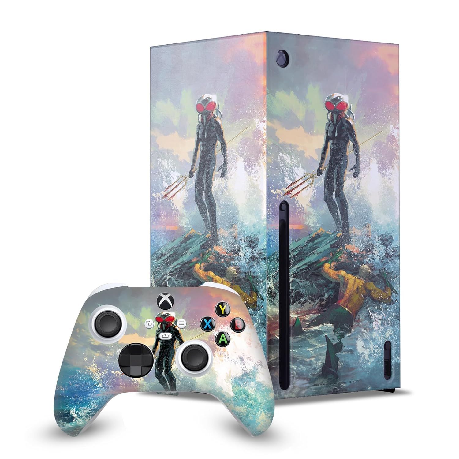 Head Case Designs Officially Licensed Aquaman DC Comics Black Manta Painting Comic Book Cover Game Console Wrap and Game Controller Skin Bundle Compatible With Xbox Series X